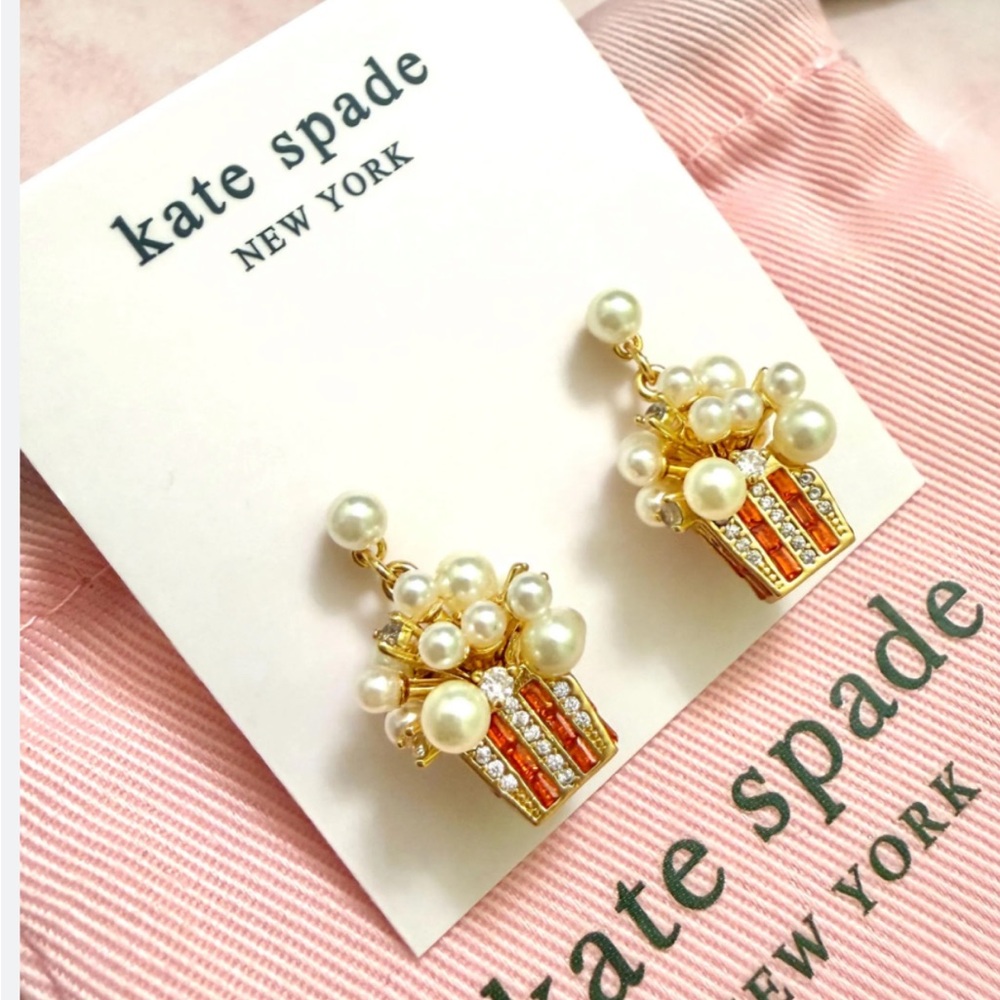 Kate Spade popcorn themed design Earrings and Necklace set